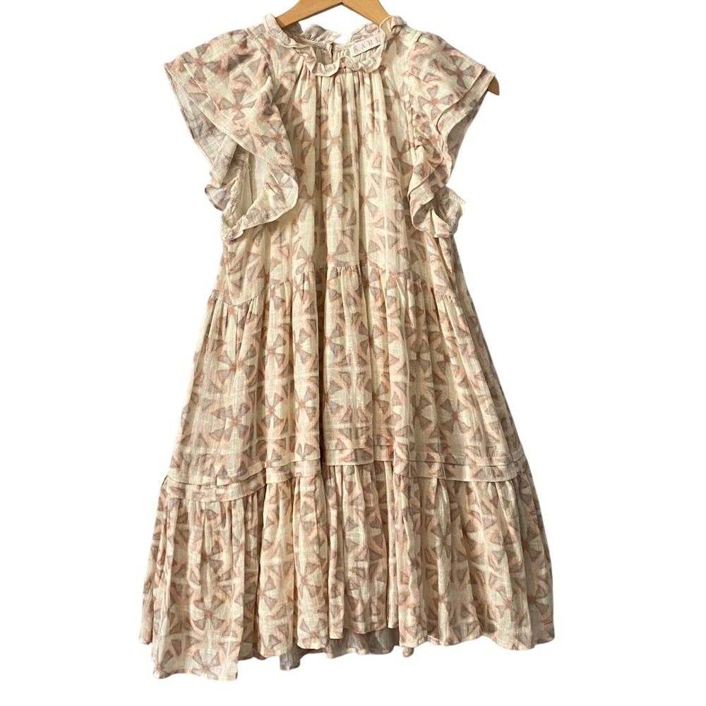 Karlie Womens Tiered Babydoll Dress Flutter Sleeve Ruffle Neck Gauze Geometric